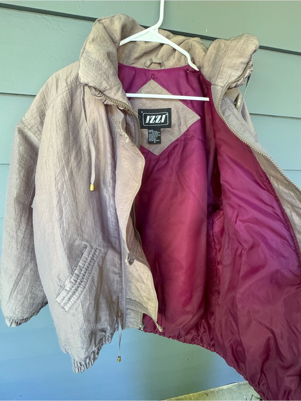 Vintage Izzi Metallic Neutral Taupe Jacket with Braid and Toggle Large Retro